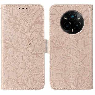 For Realme 14 Pro+ Lace Flower Embossing Flip Leather Phone Case(Rose Gold)