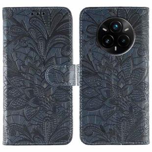For Realme 14 Pro+ Lace Flower Embossing Flip Leather Phone Case(Dark Blue)