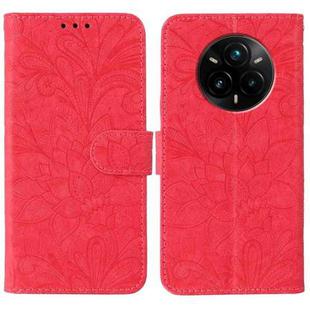For Realme 14 Pro+ Lace Flower Embossing Flip Leather Phone Case(Red)