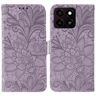 For ZTE Blade A35 Lace Flower Embossing Flip Leather Phone Case(Purple)