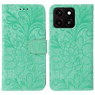 For ZTE Blade A35 Lace Flower Embossing Flip Leather Phone Case(Green)