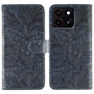 For ZTE Blade A35 Lace Flower Embossing Flip Leather Phone Case(Dark Blue)