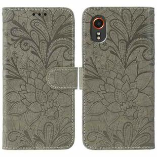 For Samsung Galaxy XCover7 Lace Flower Embossing Flip Leather Phone Case(Grey)