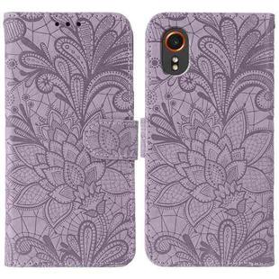 For Samsung Galaxy XCover7 Lace Flower Embossing Flip Leather Phone Case(Purple)