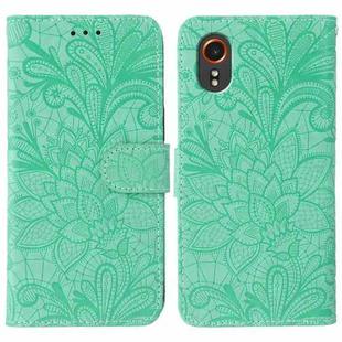 For Samsung Galaxy XCover7 Lace Flower Embossing Flip Leather Phone Case(Green)