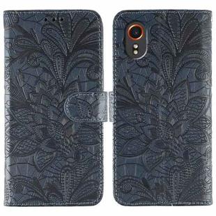 For Samsung Galaxy XCover7 Lace Flower Embossing Flip Leather Phone Case(Dark Blue)