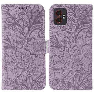 For Samsung Galaxy XCover7 Pro Lace Flower Embossing Flip Leather Phone Case(Purple)