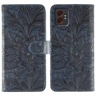 For Samsung Galaxy XCover7 Pro Lace Flower Embossing Flip Leather Phone Case(Dark Blue)