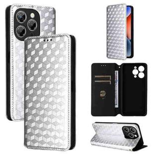 For Oukitel P1 Cubic Grid Texture Flip Leather Phone Case(Silver)
