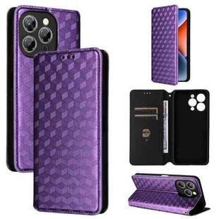 For Oukitel P1 Cubic Grid Texture Flip Leather Phone Case(Purple)