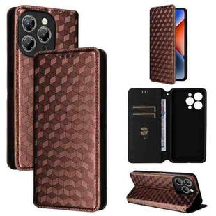 For Oukitel P1 Cubic Grid Texture Flip Leather Phone Case(Brown)