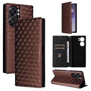 For Oukitel C58 / C58 Pro Cubic Grid Texture Flip Leather Phone Case(Brown)