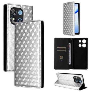 For Oukitel C57 / C57S / C57 Pro Cubic Grid Texture Flip Leather Phone Case(Silver)