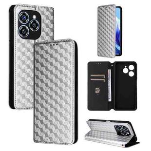 For Oukitel C50 Cubic Grid Texture Flip Leather Phone Case(Silver)