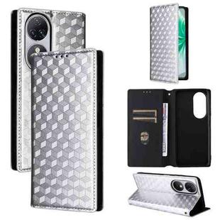 For Oukitel C38 Cubic Grid Texture Flip Leather Phone Case(Silver)