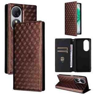 For Oukitel C38 Cubic Grid Texture Flip Leather Phone Case(Brown)