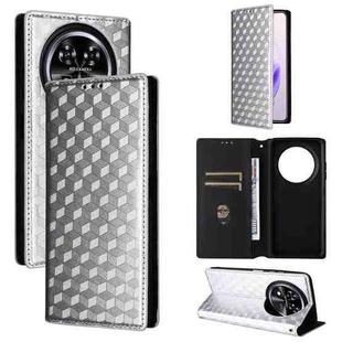 For Oukitel C37 Cubic Grid Texture Flip Leather Phone Case(Silver)