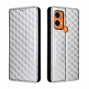 For Oukitel C33 Cubic Grid Texture Flip Leather Phone Case(Silver)