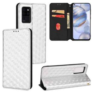 For Oukitel C21 Cubic Grid Texture Flip Leather Phone Case(Silver)
