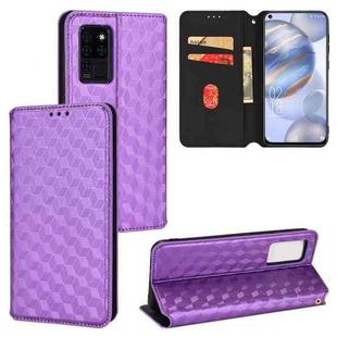 For Oukitel C21 Cubic Grid Texture Flip Leather Phone Case(Purple)