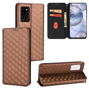 For Oukitel C21 Cubic Grid Texture Flip Leather Phone Case(Brown)