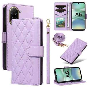For Redmi A5 4G 173.3mm Three Card Slot Diamond Grid  Leather Phone Case with Long / Short Straps(Purple)