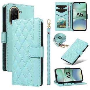 For Redmi A5 4G 173.3mm Three Card Slot Diamond Grid  Leather Phone Case with Long / Short Straps(Green)