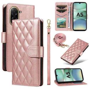For Redmi A5 4G 173.3mm Three Card Slot Diamond Grid  Leather Phone Case with Long / Short Straps(Rose Gold)