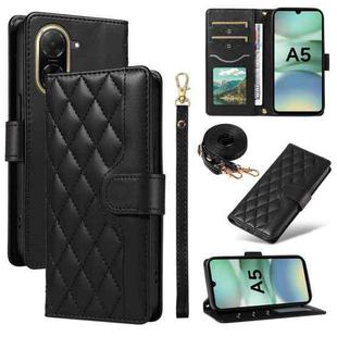 For Redmi A5 4G 173.3mm Three Card Slot Diamond Grid  Leather Phone Case with Long / Short Straps(Black)