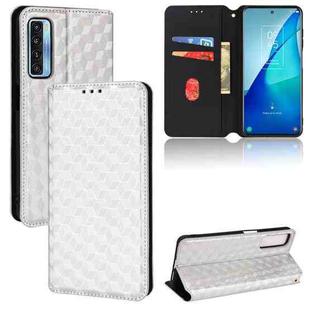 For TCL 20 5G / 20S / 20L / 20L+ Cubic Grid Texture Flip Leather Phone Case(Silver)