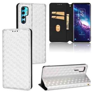 For TCL 20 Pro 5G Cubic Grid Texture Flip Leather Phone Case(Silver)