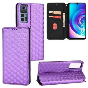 For TCL 30 4G / 5G / TCL 30+ 5G Cubic Grid Texture Flip Leather Phone Case(Purple)