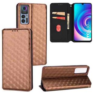For TCL 30 4G / 5G / TCL 30+ 5G Cubic Grid Texture Flip Leather Phone Case(Brown)