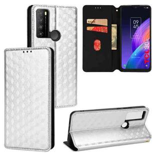 For TCL 30XL 2022 Cubic Grid Texture Flip Leather Phone Case(Silver)