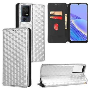 For TCL 40 SE Cubic Grid Texture Flip Leather Phone Case(Silver)