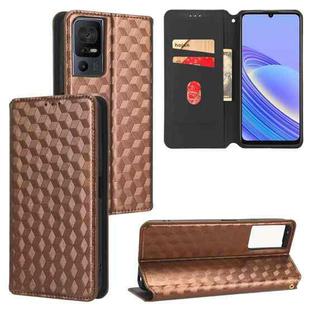 For TCL 40 SE Cubic Grid Texture Flip Leather Phone Case(Brown)