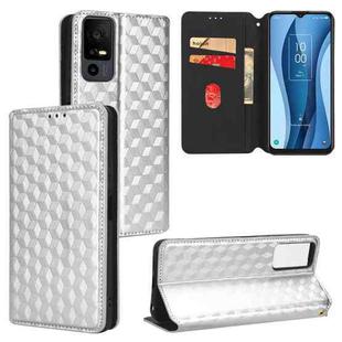 For TCL 40 XL Cubic Grid Texture Flip Leather Phone Case(Silver)