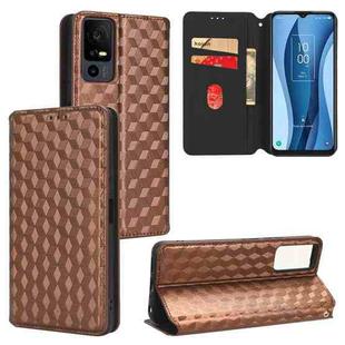 For TCL 40 XL Cubic Grid Texture Flip Leather Phone Case(Brown)