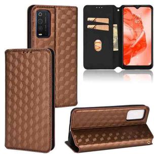 For TCL 205 Cubic Grid Texture Flip Leather Phone Case(Brown)