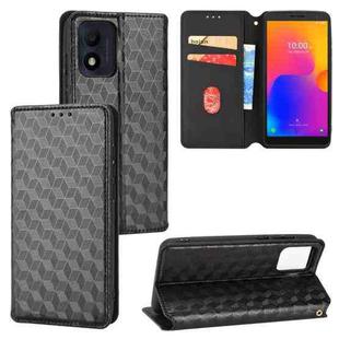 For TCL 303 Cubic Grid Texture Flip Leather Phone Case(Black)