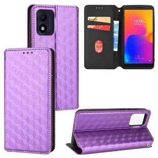 For TCL 303 Cubic Grid Texture Flip Leather Phone Case(Purple)