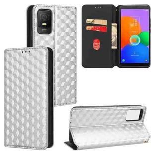For TCL 403 Cubic Grid Texture Flip Leather Phone Case(Silver)