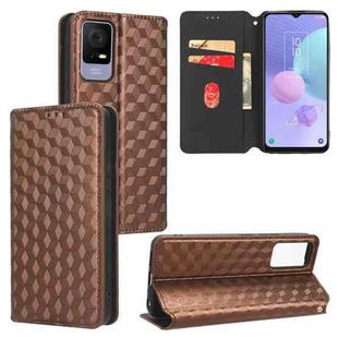 For TCL 405 / TCL 406 Cubic Grid Texture Flip Leather Phone Case(Brown)