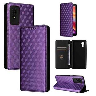 For TCL 501 Cubic Grid Texture Flip Leather Phone Case(Purple)