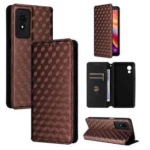 For TCL 501 Cubic Grid Texture Flip Leather Phone Case(Brown)