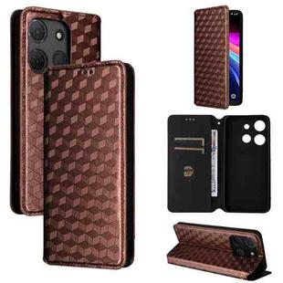 For TCL 503 Cubic Grid Texture Flip Leather Phone Case(Brown)