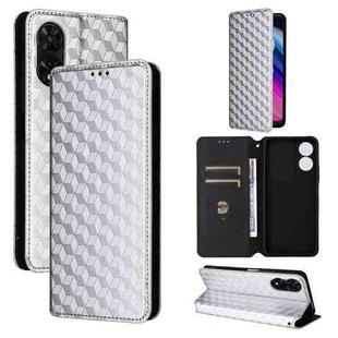 For TCL 505 Cubic Grid Texture Flip Leather Phone Case(Silver)