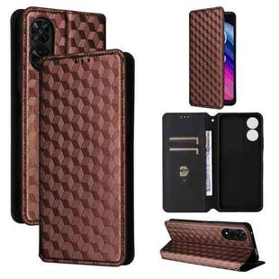 For TCL 505 Cubic Grid Texture Flip Leather Phone Case(Brown)
