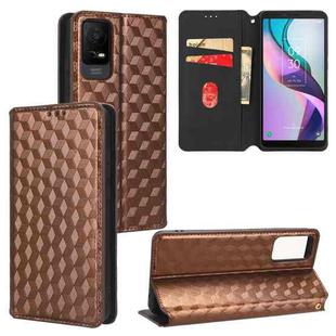 For TCL Ion X Cubic Grid Texture Flip Leather Phone Case(Brown)