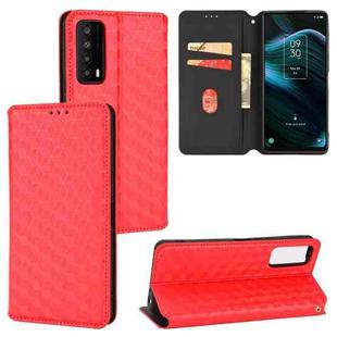 For TCL Stylus 5G Cubic Grid Texture Flip Leather Phone Case(Red)